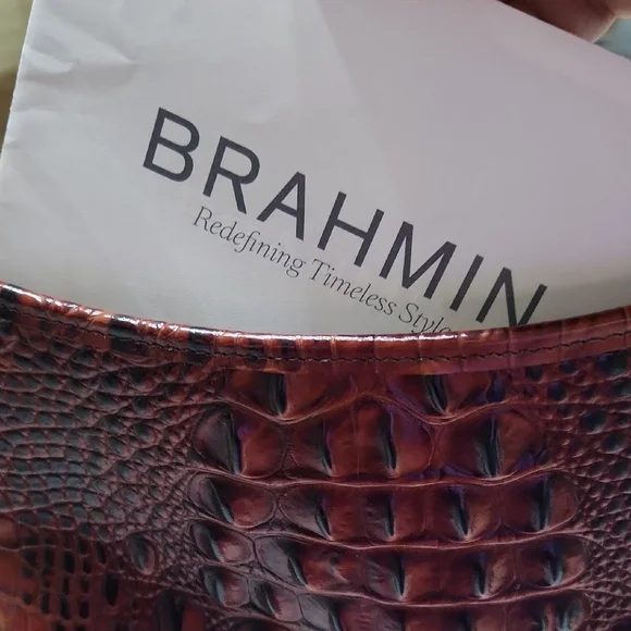 Brahmin Croc-Embossed Shoulder Bag in Rich Brown - Picture 2 of 13